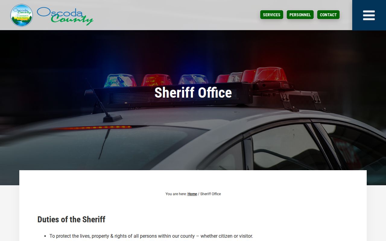 Oscoda County arrest history information on the official sheriff department page