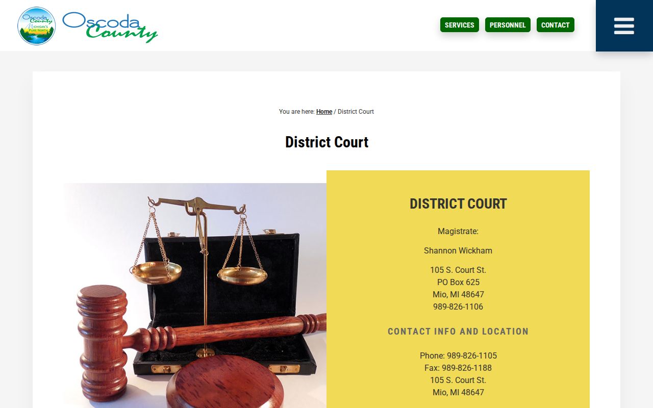 Oscoda County 81st District Court contact page