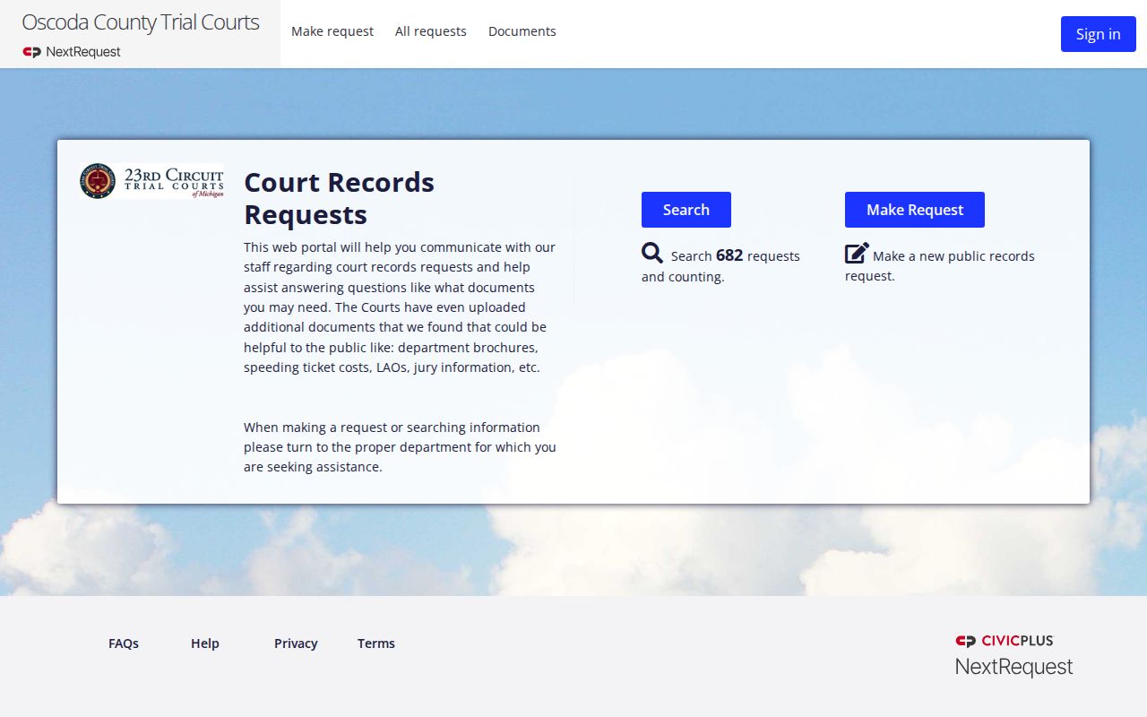 Oscoda County Court NextRequest records request portal