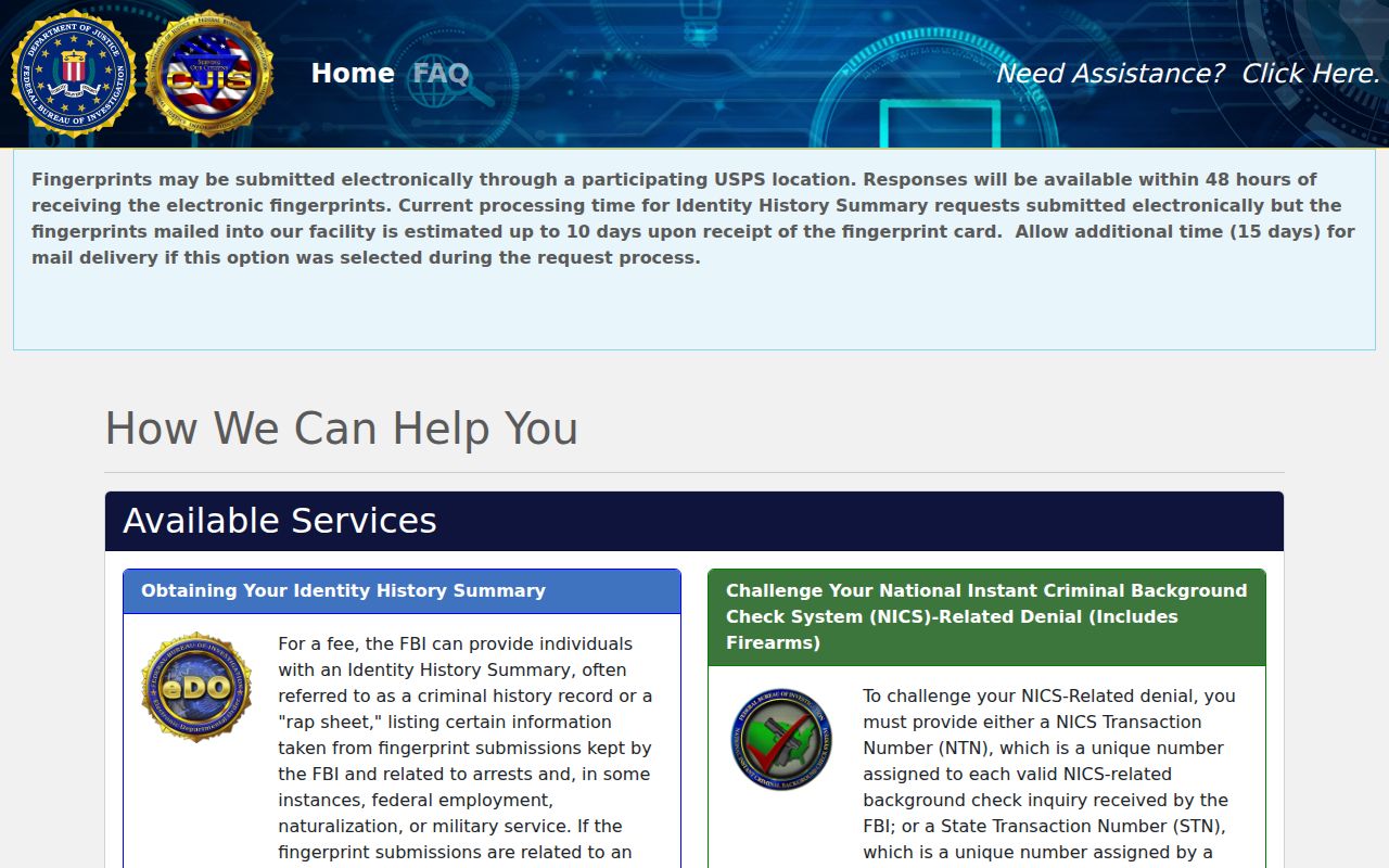 Oscoda County criminal record self-review option through the FBI identity history portal