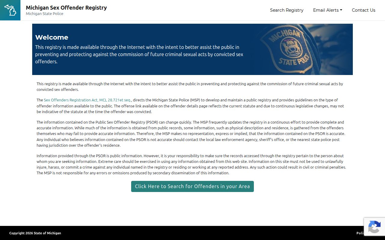 Oscoda County sex offender check on the Michigan PSOR search form